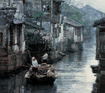 agua lienzo - País del agua del delta del río Yangtze 1984 Chino Chen Yifei